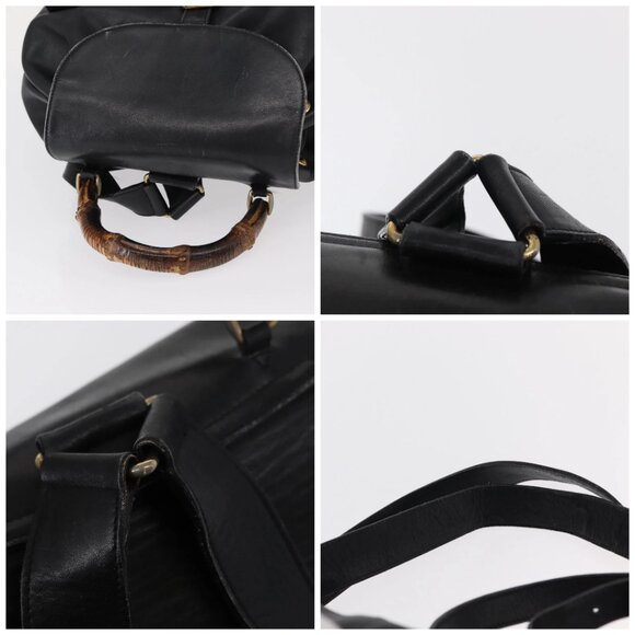 GUCCI Bamboo Backpack Leather Black Gold